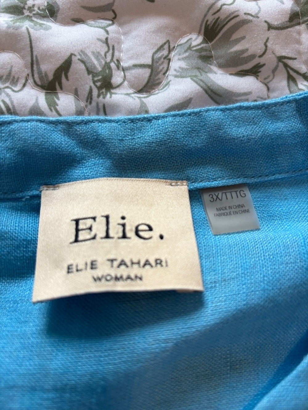 Eileen Fisher Teal Tunic Split V-Neck Linen Top Turquoise - Picture 2 of 3
